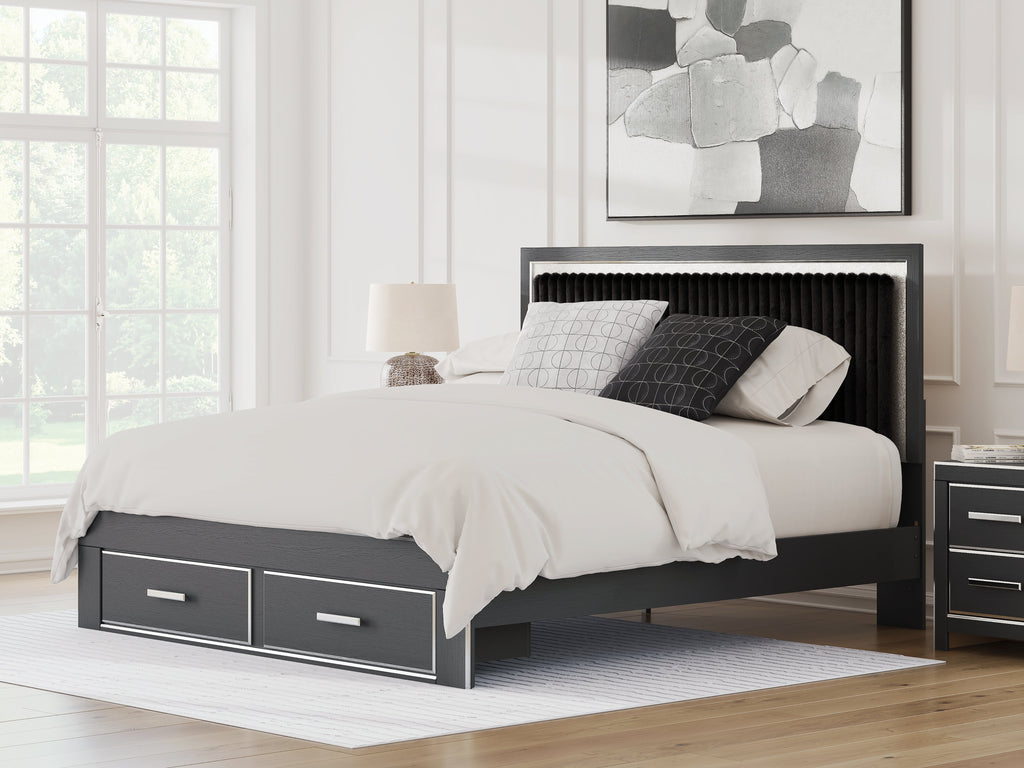 Zuraleus Black King Upholstered Panel Platform Storage Bed