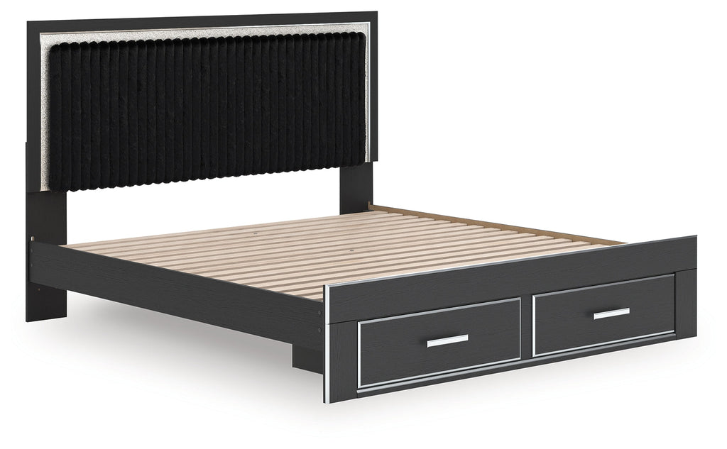 Zuraleus Black King Upholstered Panel Platform Storage Bed