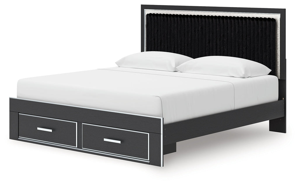 Zuraleus Black King Upholstered Panel Platform Storage Bed