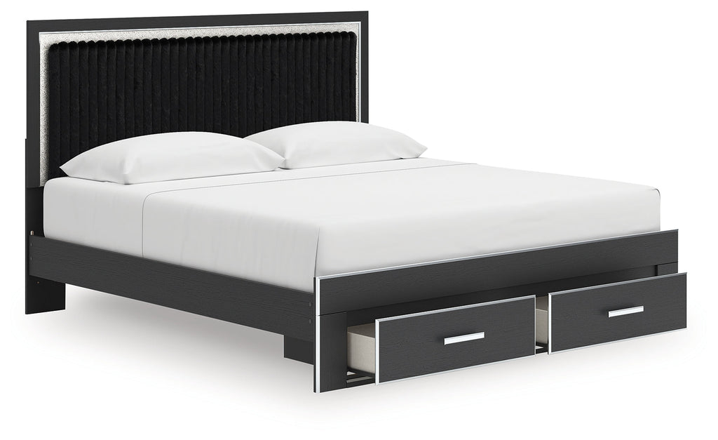 Zuraleus Black King Upholstered Panel Platform Storage Bed
