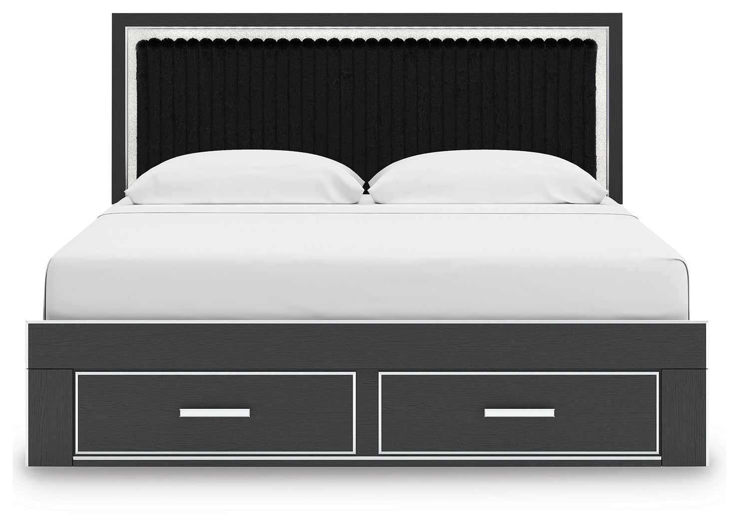 Zuraleus Black King Upholstered Panel Platform Storage Bed