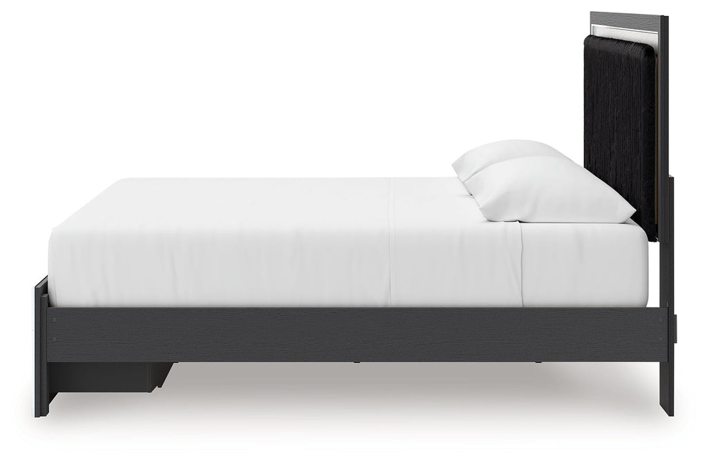 Zuraleus Black King Upholstered Panel Platform Storage Bed