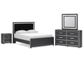 Zuraleus Queen Upholstered Bed, Dresser, Mirror and Nightstand, Black