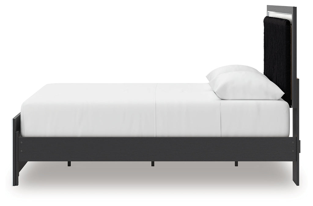 Zuraleus Queen Upholstered Bed, Dresser, Mirror and Nightstand, Black