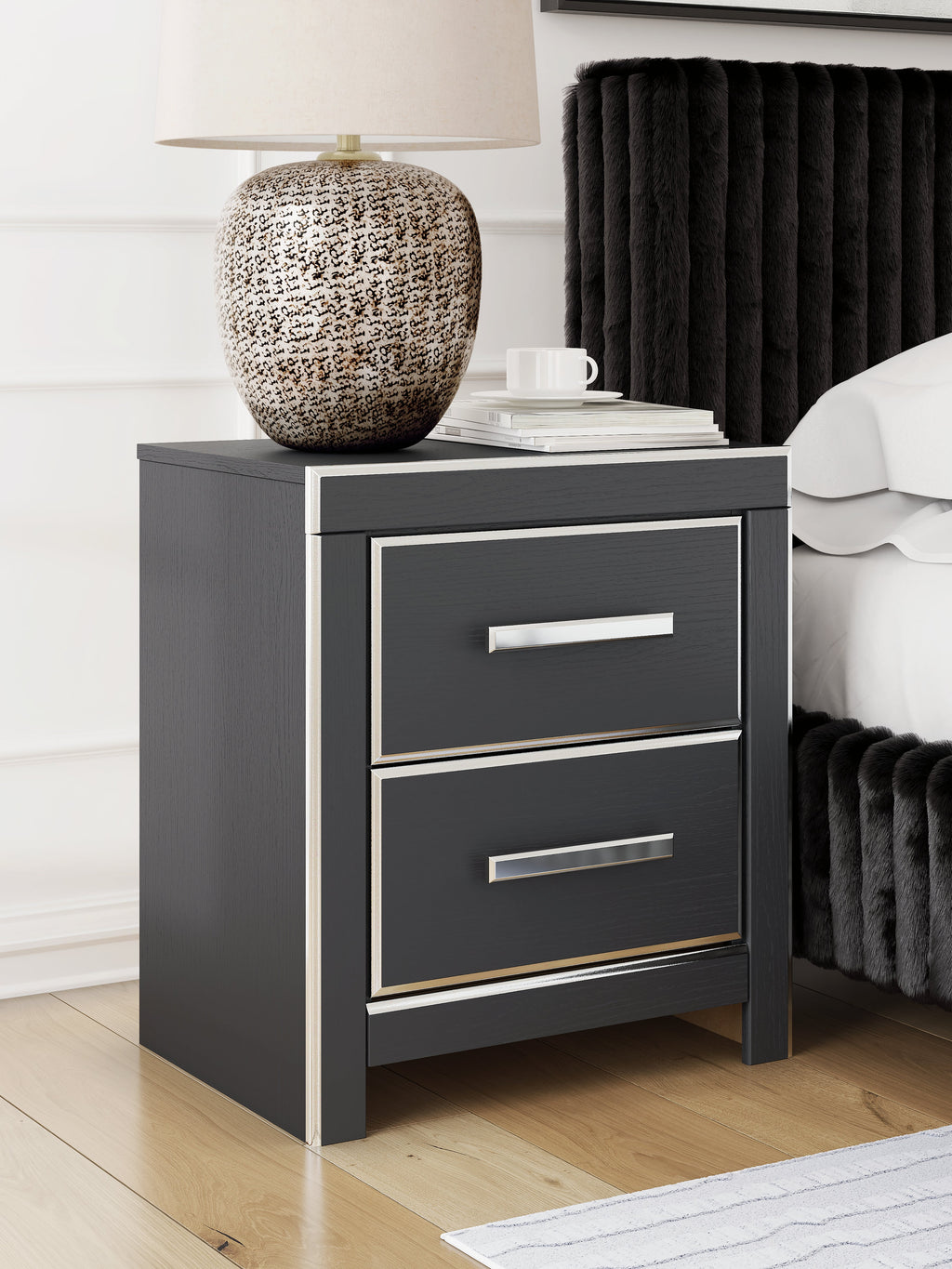 Zuraleus Queen Upholstered Bed, Dresser, Mirror and Nightstand, Black