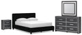 Zuraleus Queen Upholstered Bed, Dresser, Mirror and Nightstand, Black