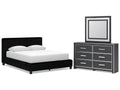 Zuraleus Black Queen Upholstered Bed, Dresser and Mirror