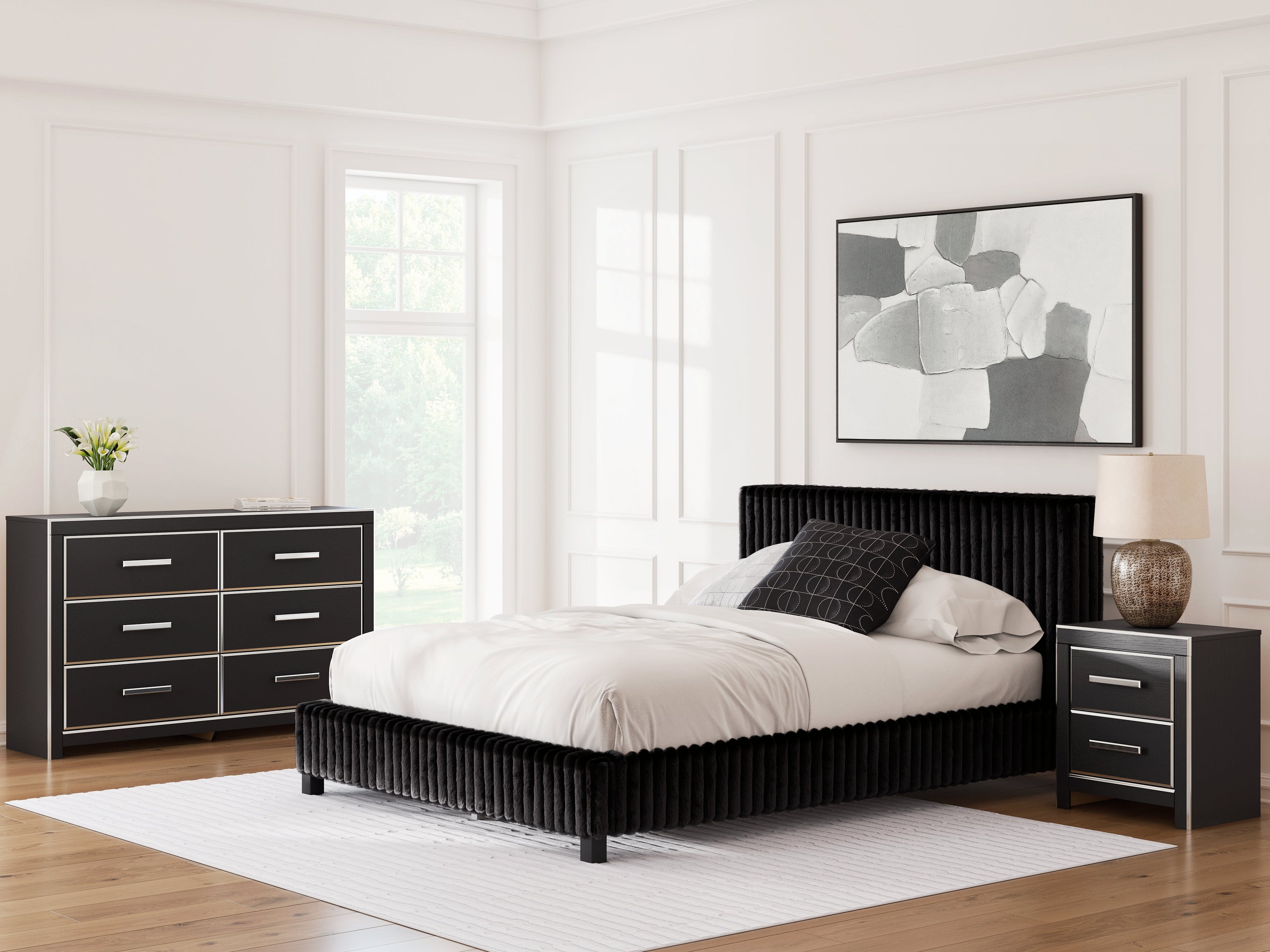 Zuraleus Queen Upholstered Bedroom Set, Black