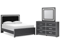Zuraleus Black Queen Upholstered Panel Bed, Dresser and Mirror