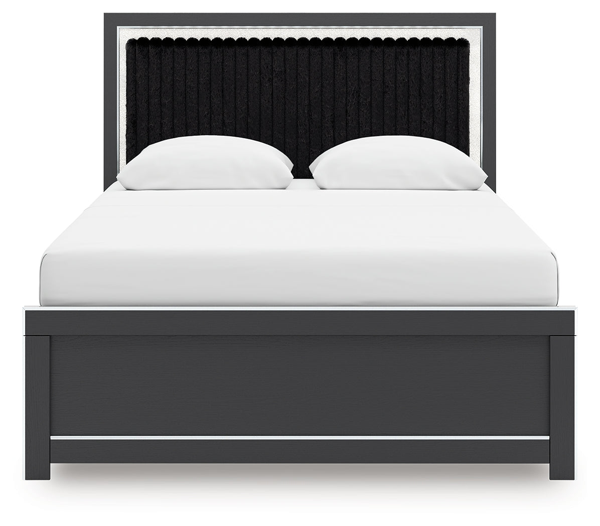 Zuraleus Black Queen Upholstered Panel Bed, Dresser and Mirror