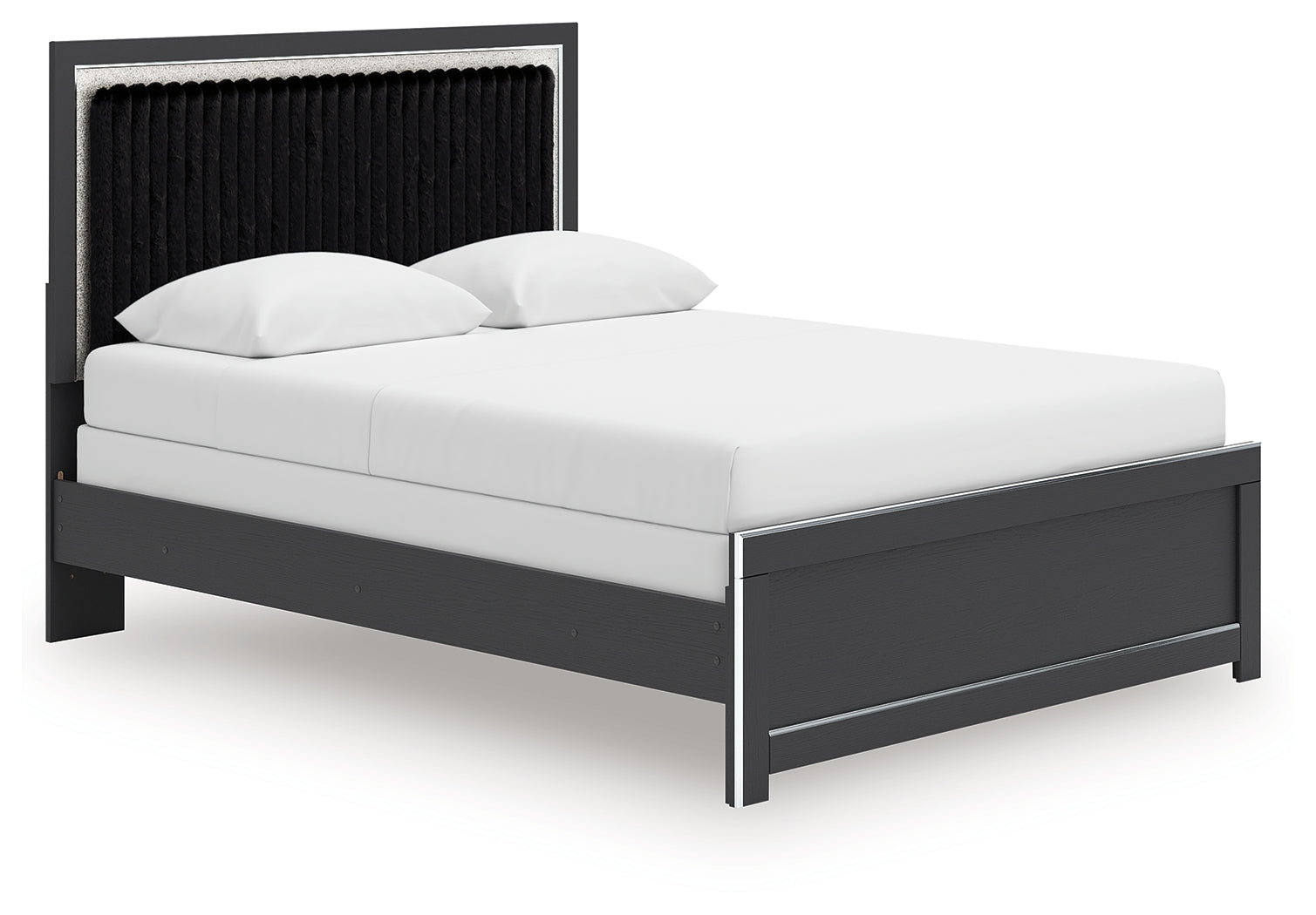 Zuraleus Black Queen Upholstered Panel Bed, Dresser and Mirror