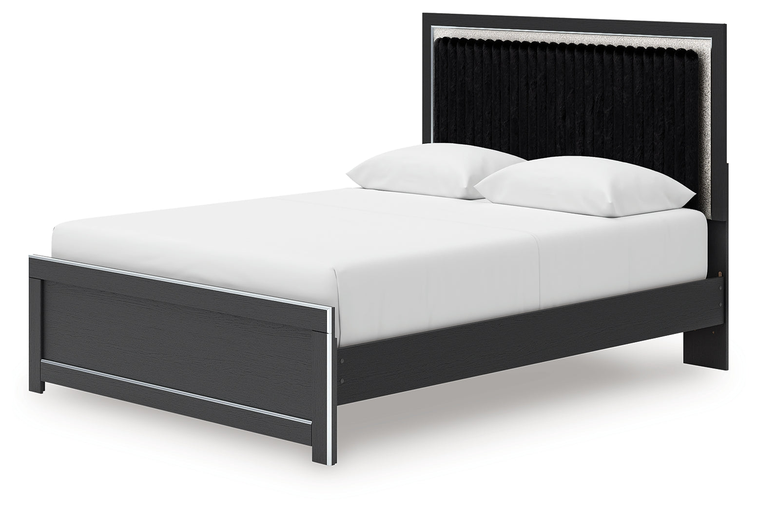 Zuraleus Queen Upholstered Panel Platform Bed, Dresser and Mirror, Black