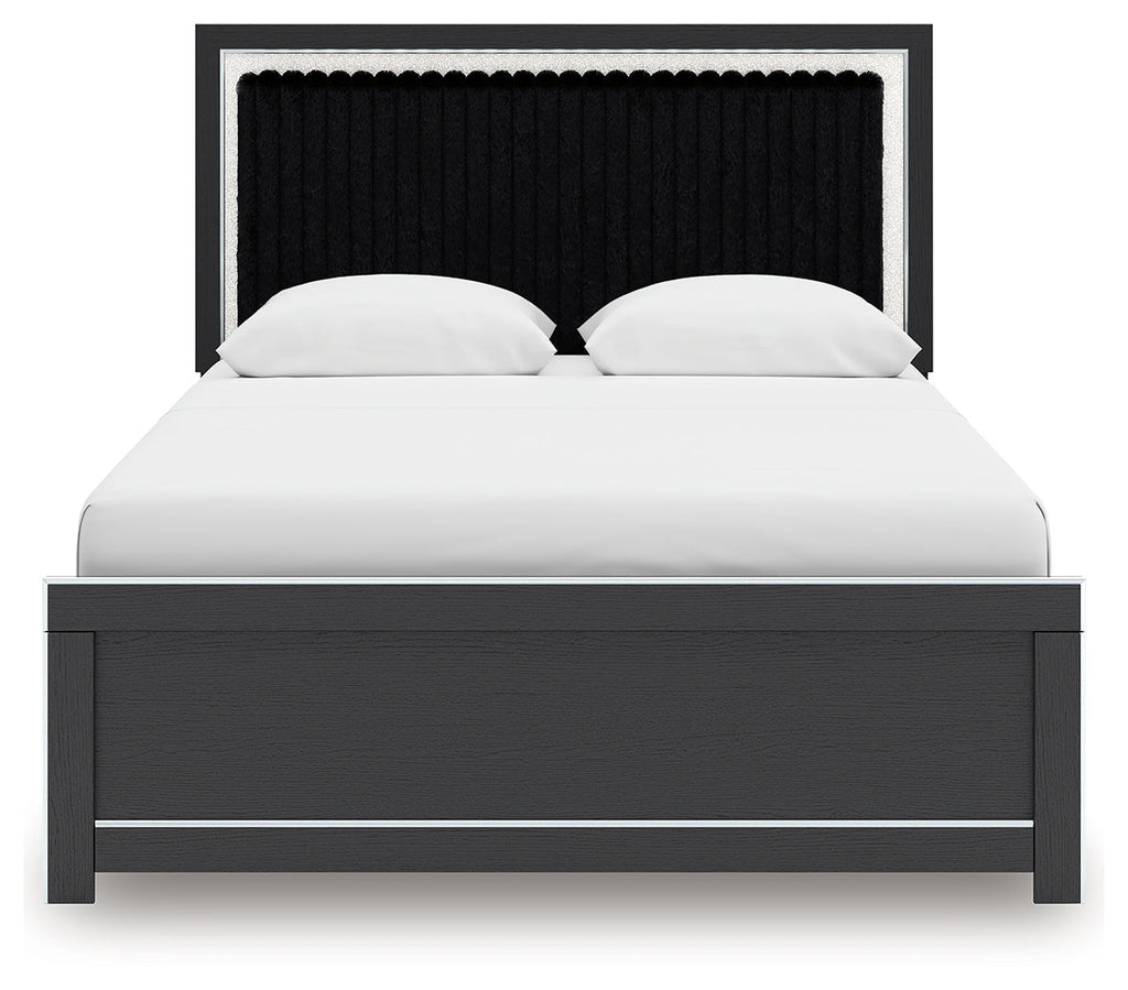 Zuraleus Black Queen Upholstered Panel Platform Bed