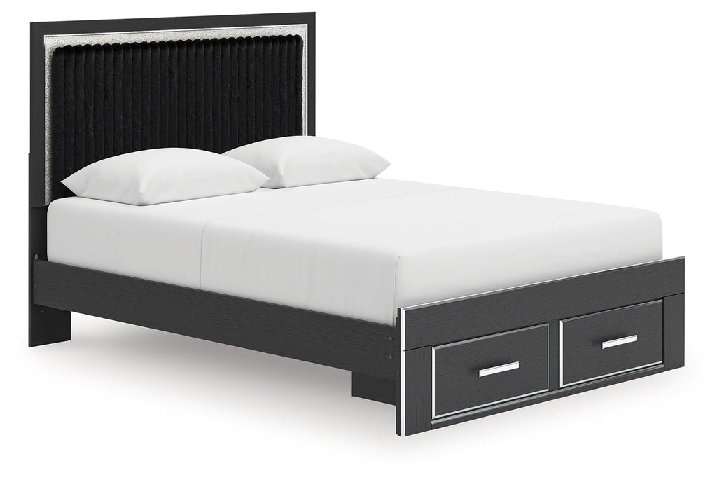 Zuraleus Queen Upholstered Panel Platform Storage Bed, Dresser and Mirror, Black