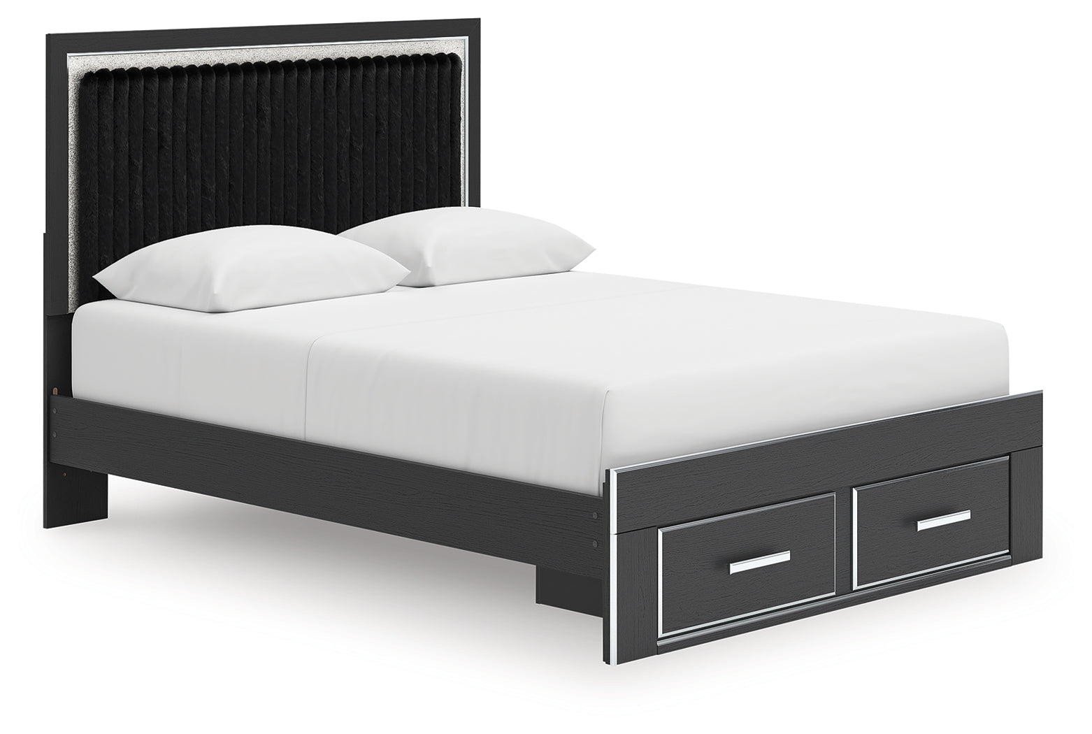 Zuraleus Queen Upholstered Panel Platform Storage Bed, Dresser and Mirror, Black
