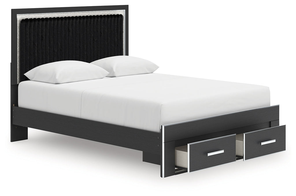 Zuraleus Queen Upholstered Panel Platform Storage Bed, Dresser and Mirror, Black