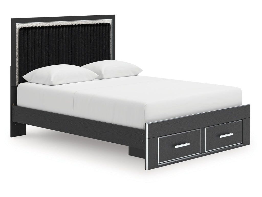 Zuraleus Black Queen Upholstered Panel Platform Storage Bed