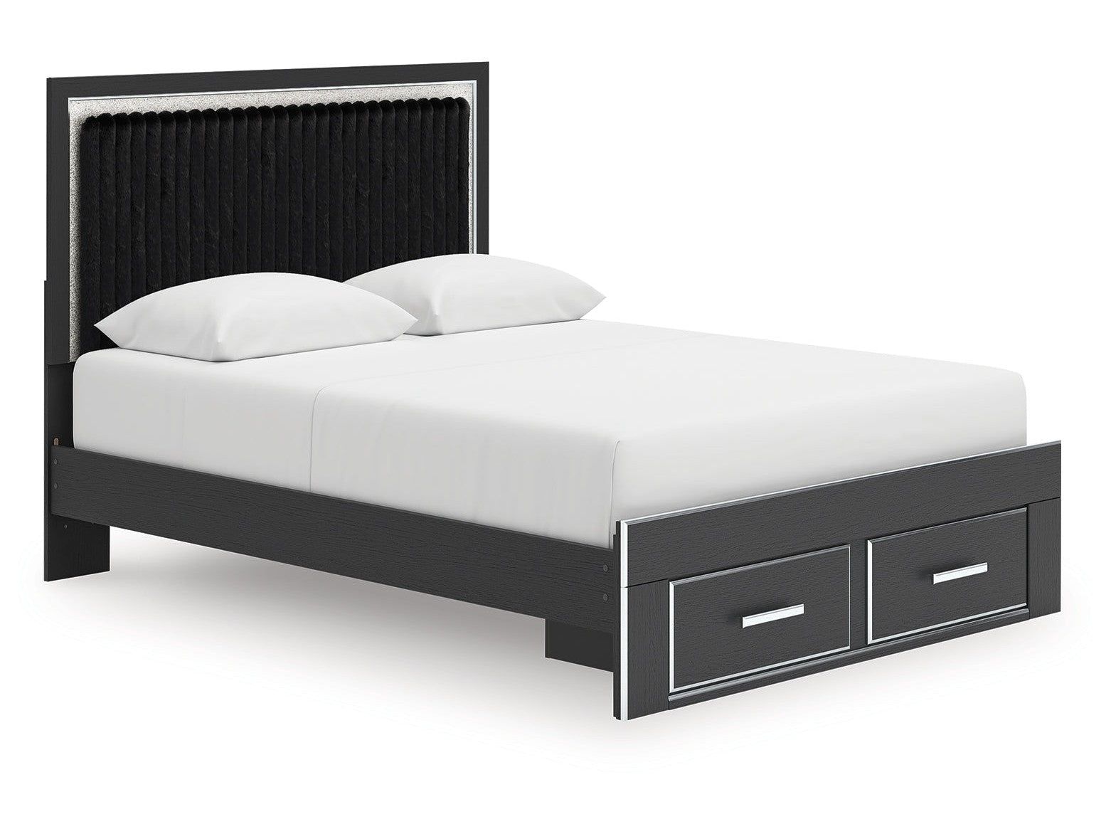 Zuraleus Black Queen Upholstered Panel Platform Storage Bed