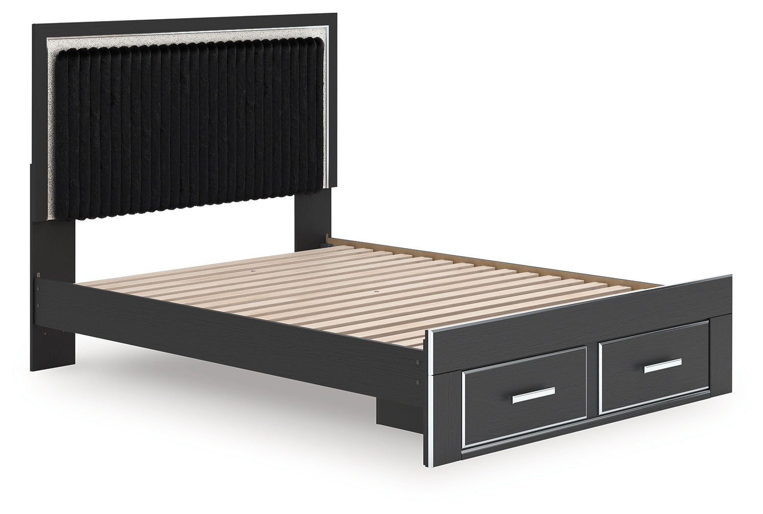 Zuraleus Black Queen Upholstered Panel Platform Storage Bed