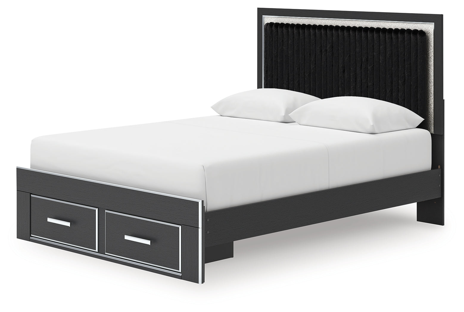 Zuraleus Black Queen Upholstered Panel Platform Storage Bed