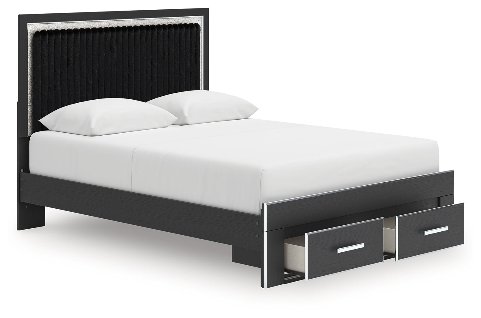 Zuraleus Black Queen Upholstered Panel Platform Storage Bed