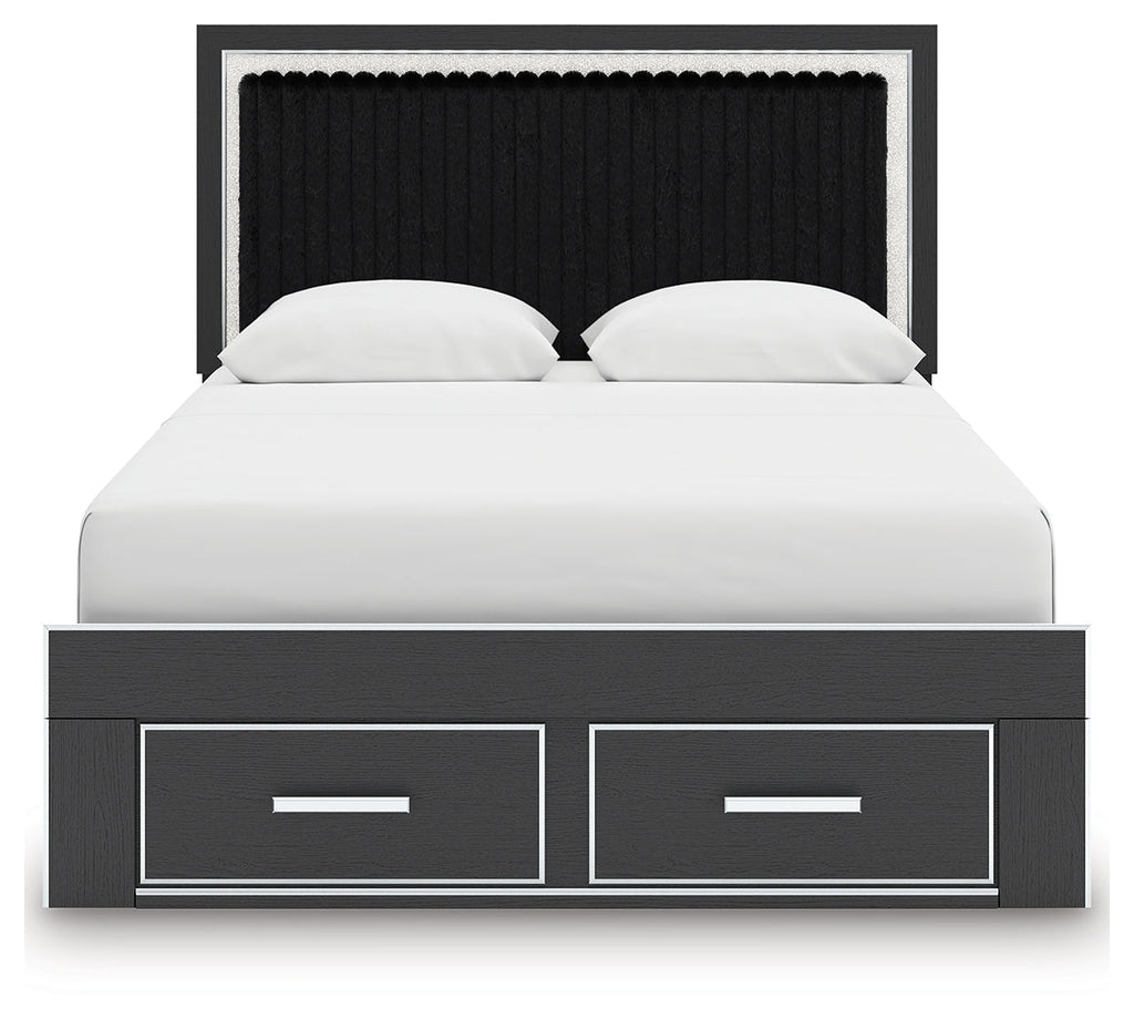 Zuraleus Black Queen Upholstered Panel Platform Storage Bed