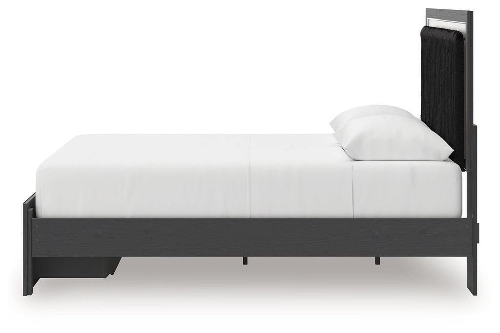Zuraleus Black Queen Upholstered Panel Platform Storage Bed