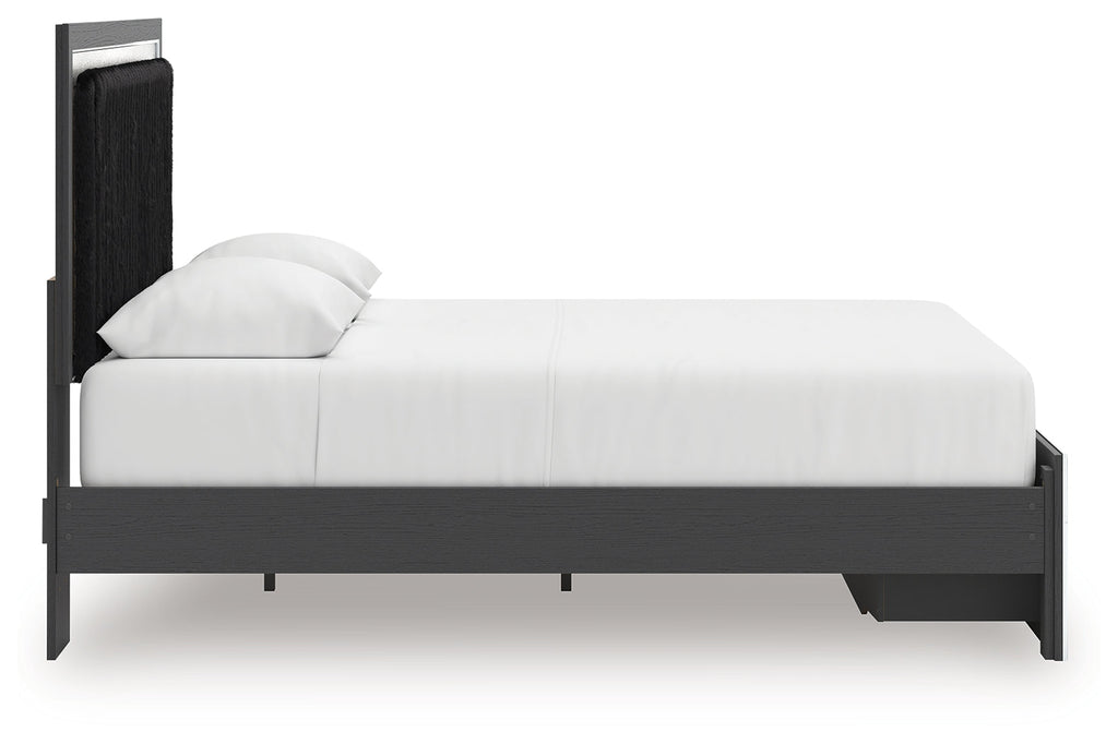Zuraleus Black Queen Upholstered Panel Platform Storage Bed