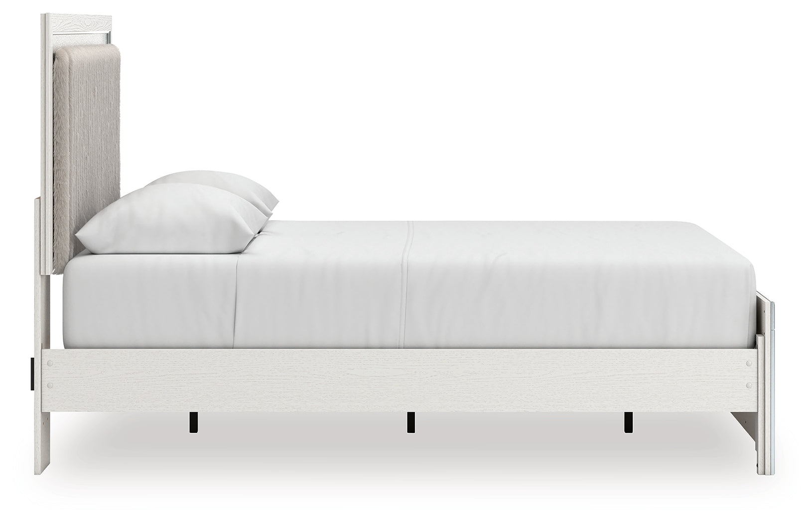 Zuraleus /White Queen Upholstered Panel Platform Bed, Dresser and Mirror, Brown