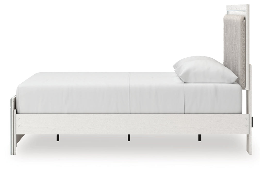 Zuraleus /White Queen Upholstered Panel Platform Bed, Dresser and Mirror, Brown