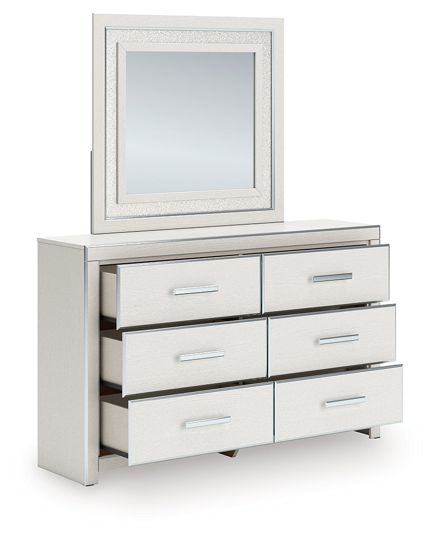 Zuraleus /White Queen Upholstered Panel Platform Storage Bed, Dresser and Mirror, Brown