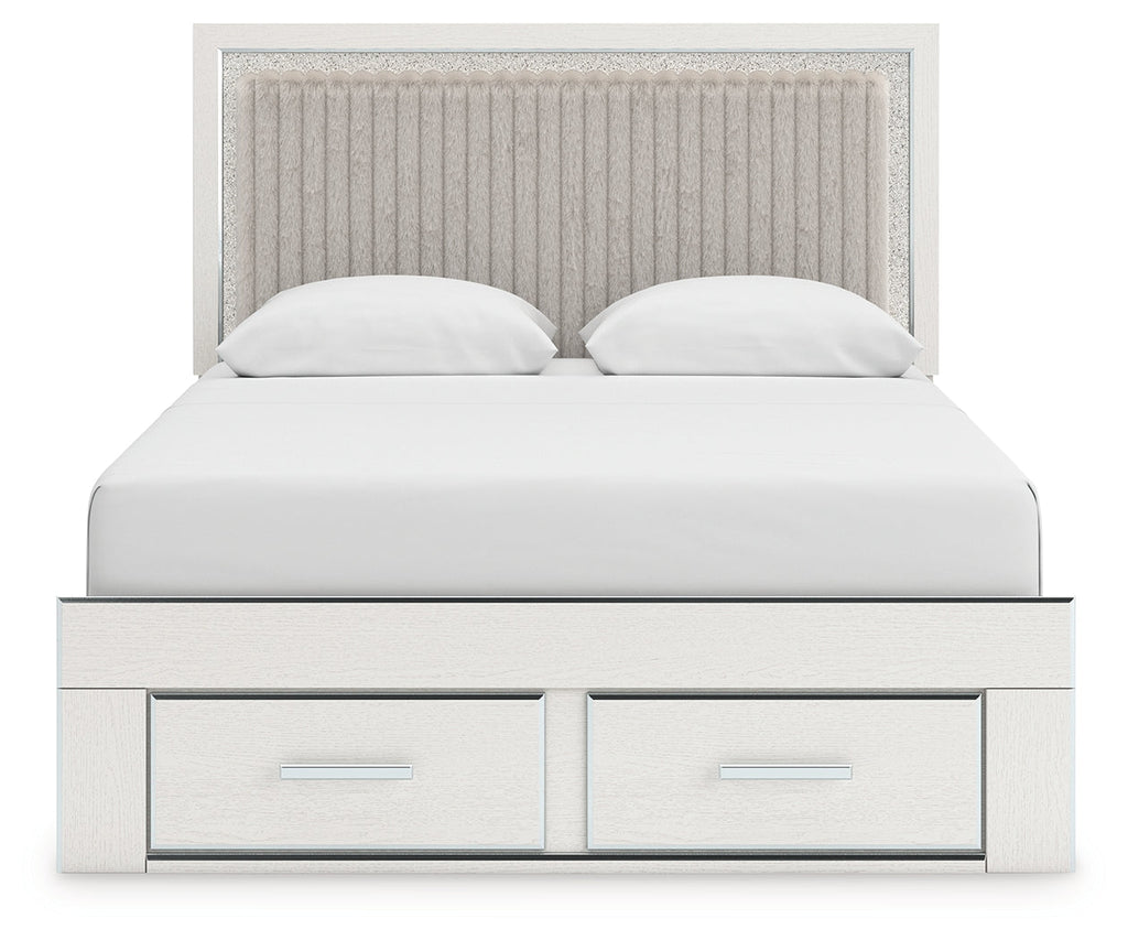 Zuraleus /White Queen Upholstered Panel Platform Storage Bed, Dresser and Mirror, Brown