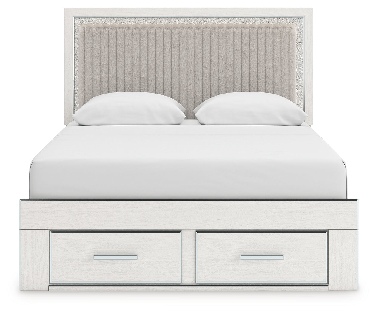 Zuraleus /White Queen Upholstered Panel Platform Storage Bed, Dresser and Mirror, Brown
