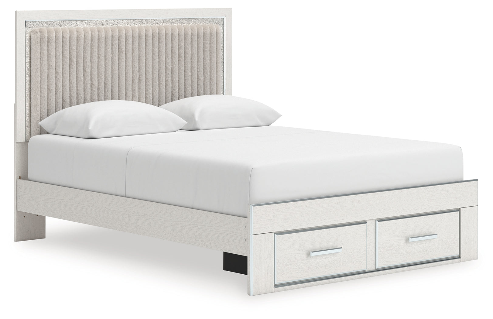 Zuraleus /White Queen Upholstered Panel Platform Storage Bed, Dresser and Mirror, Brown