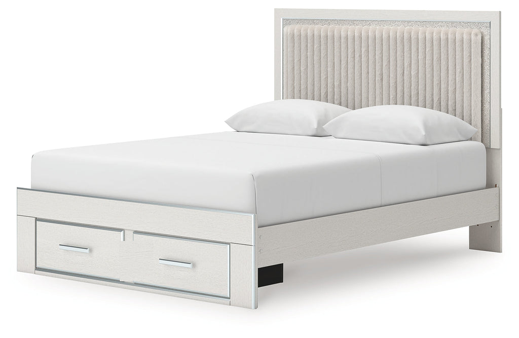 Zuraleus /White Queen Upholstered Panel Platform Storage Bed, Dresser and Mirror, Brown