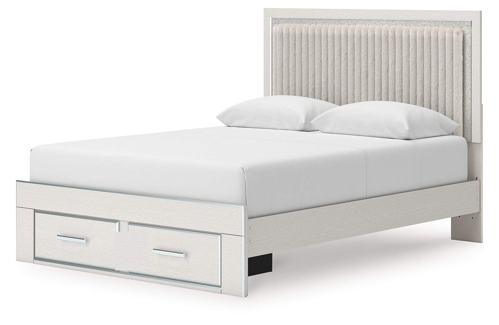 Zuraleus /White Queen Upholstered Panel Platform Storage Bed, Dresser and Mirror, Brown