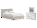 Zuraleus White/Gray Queen Upholstered Bed, Dresser and Mirror