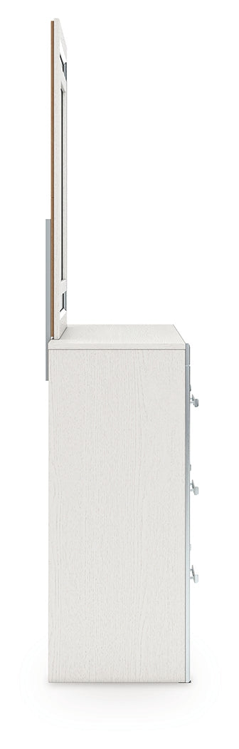Zuraleus White/Gray Queen Upholstered Bed, Dresser and Mirror