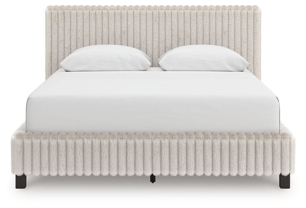 Zuraleus White/Gray Queen Upholstered Bed, Dresser and Mirror