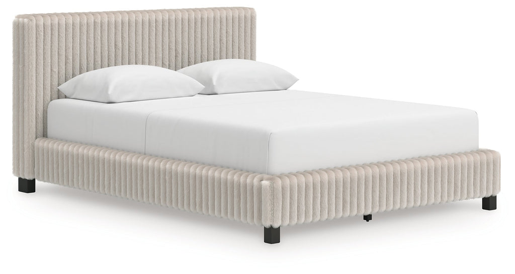 Zuraleus White/Gray Queen Upholstered Bed, Dresser and Mirror