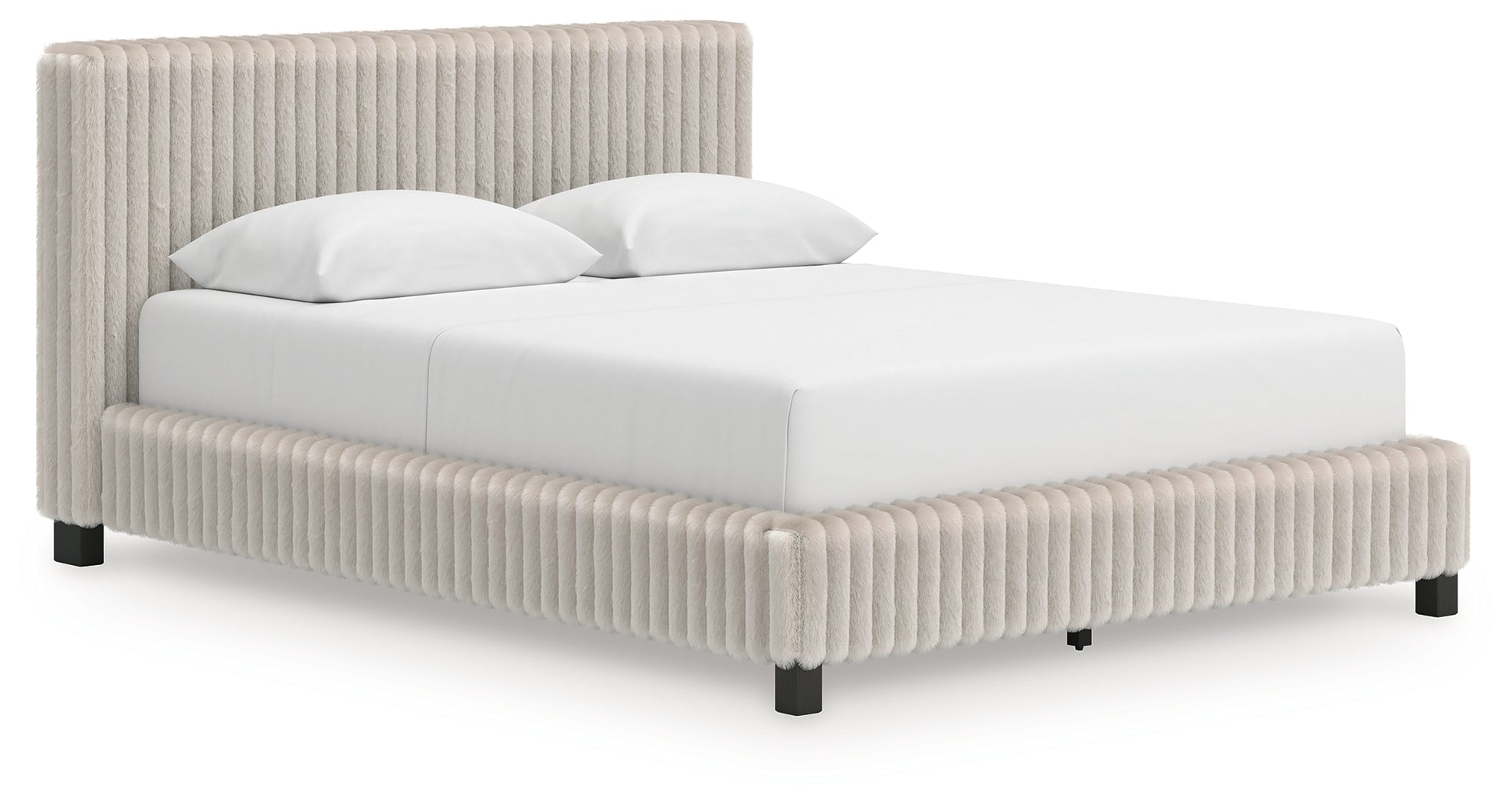 Zuraleus White/Gray Queen Upholstered Bed, Dresser and Mirror