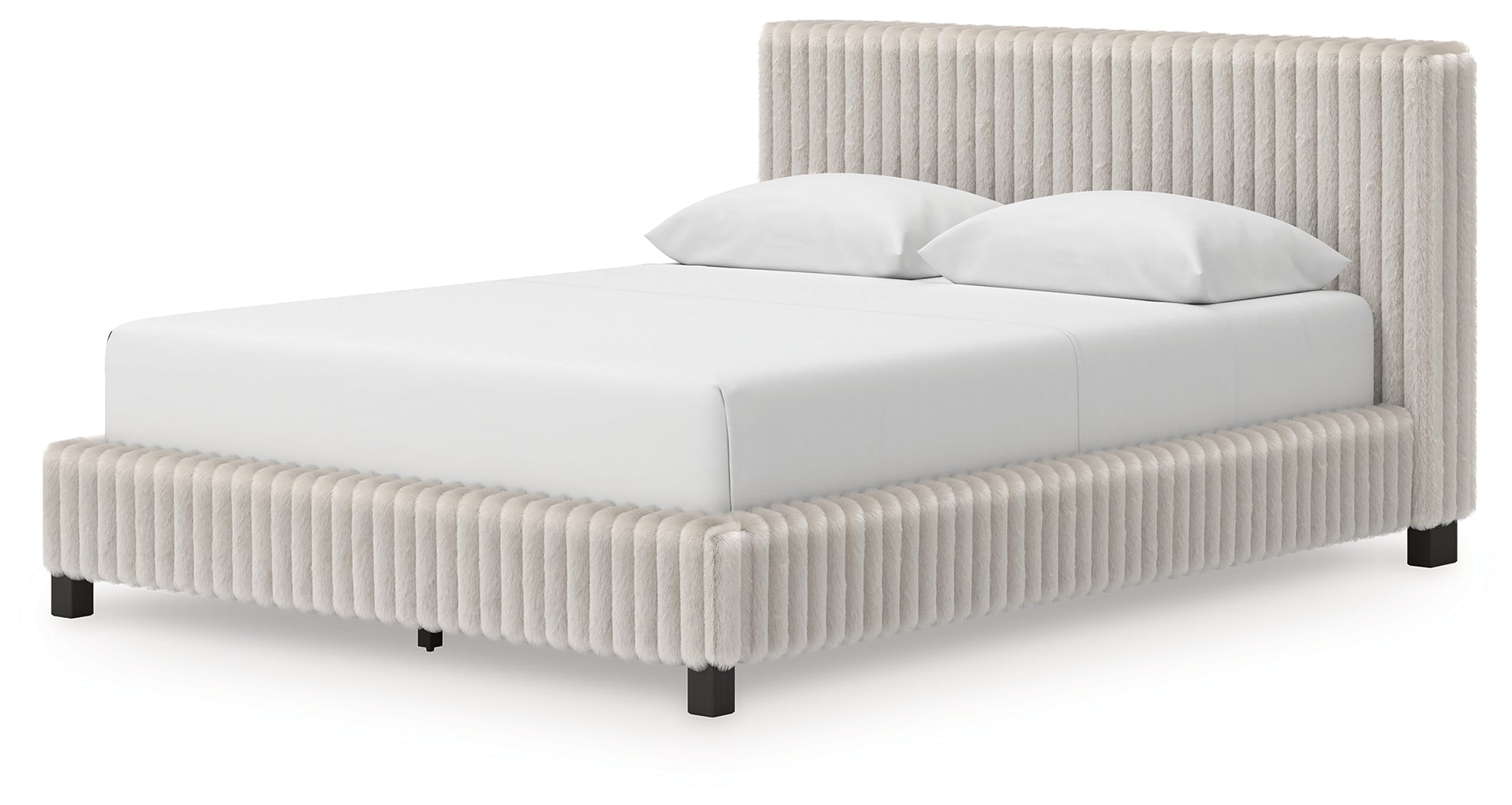 Zuraleus White/Gray Queen Upholstered Bed, Dresser and Mirror