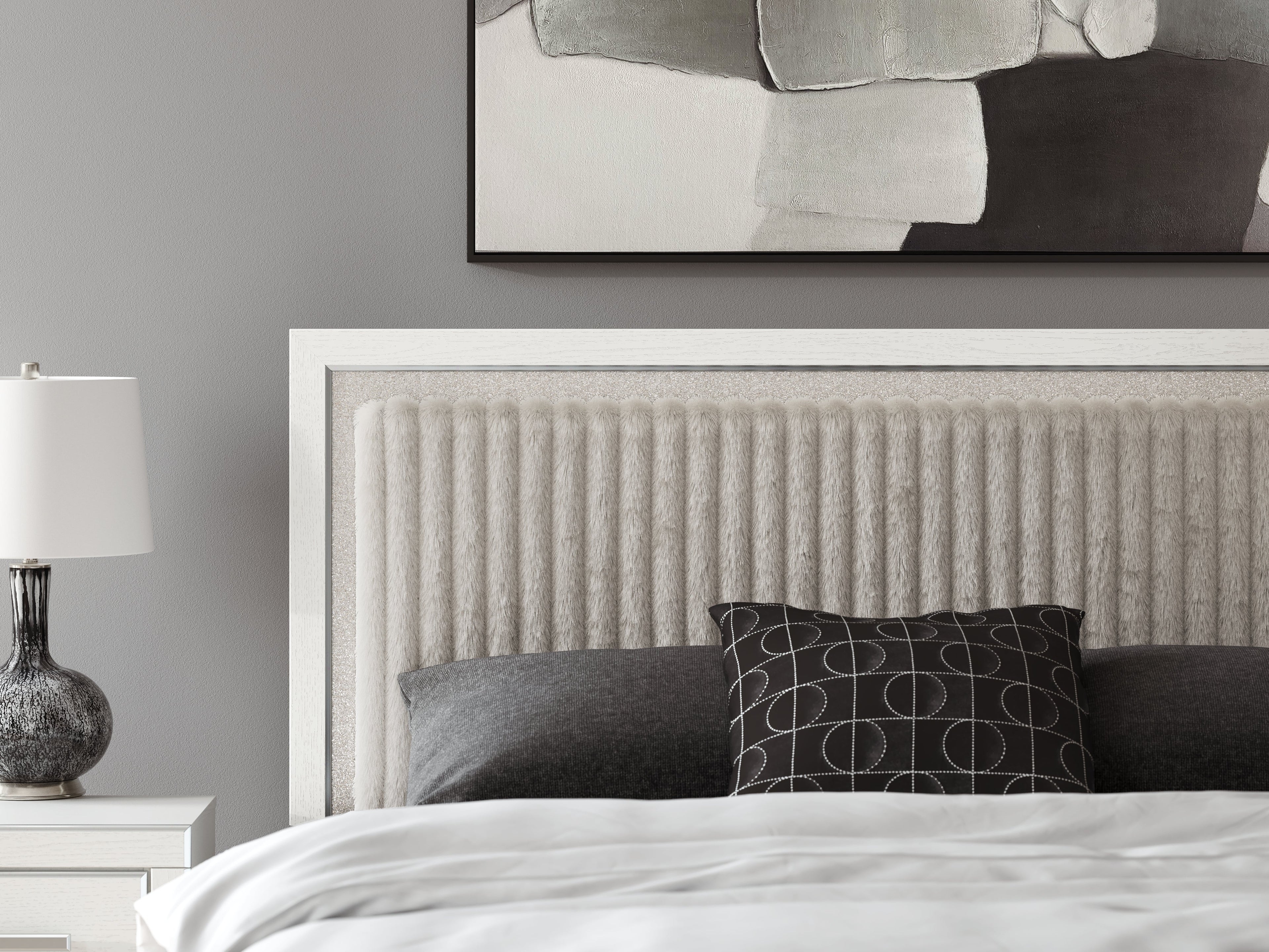 Zuraleus White King Upholstered Panel Platform Bed