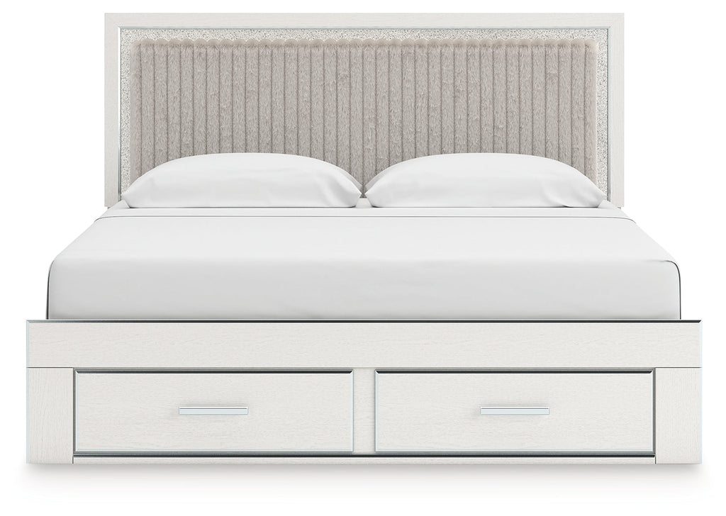 Zuraleus White King Upholstered Panel Platform Storage Bed