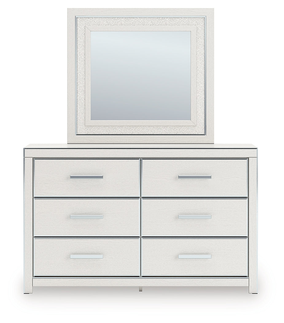 Zuraleus Queen Upholstered Panel Bed, Dresser, Mirror and Nightstand, White