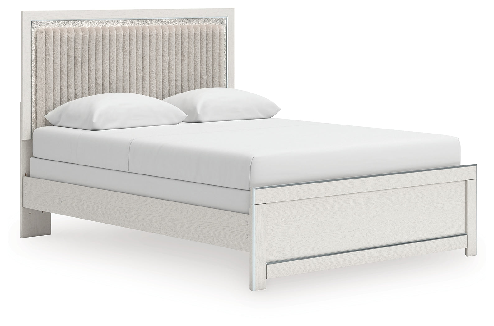 Zuraleus Queen Upholstered Panel Bed, Dresser, Mirror and Nightstand, White