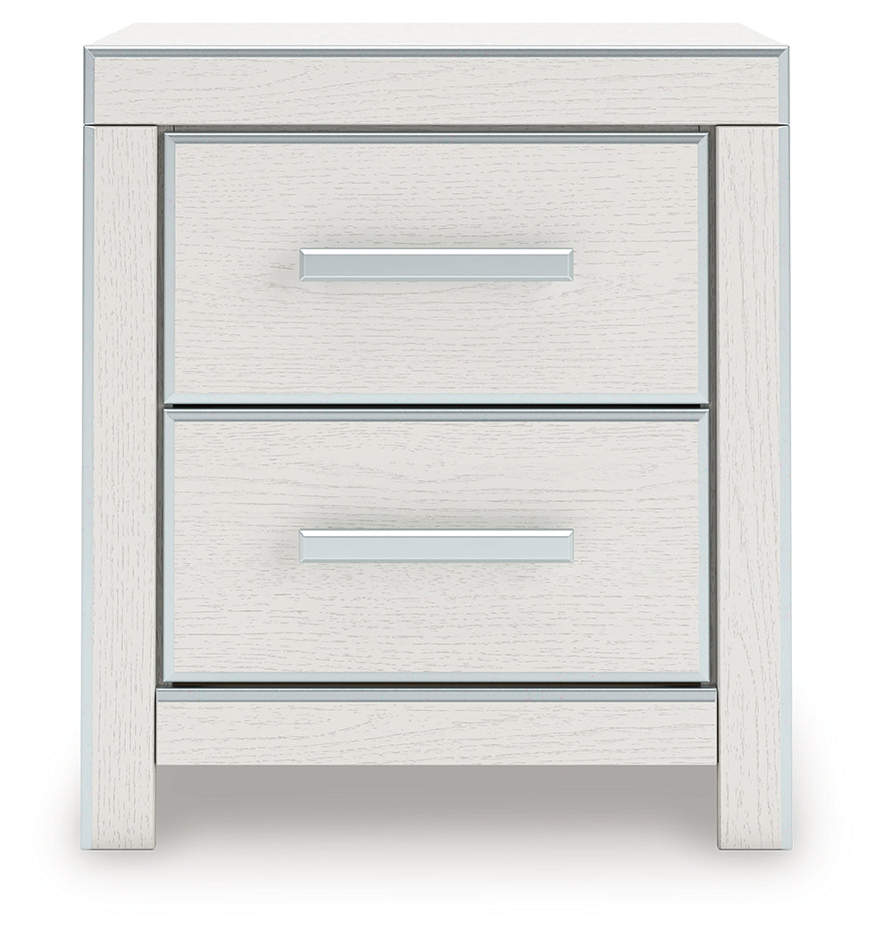 Zuraleus Queen Upholstered Panel Bed, Dresser, Mirror and Nightstand, White