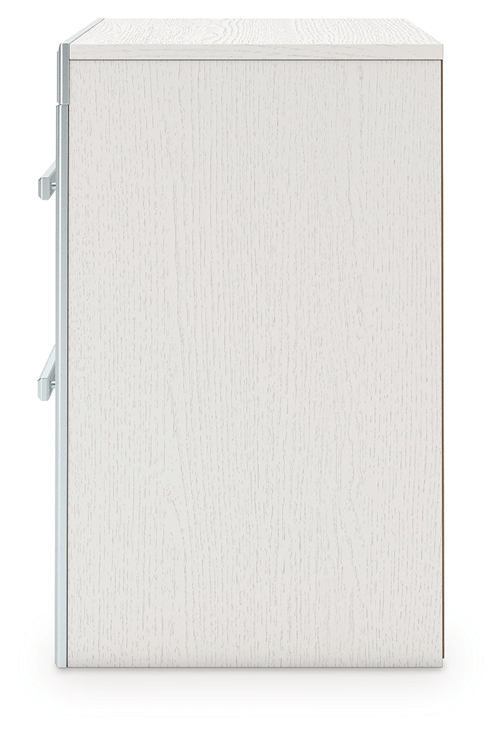 Zuraleus Queen Upholstered Panel Bed, Dresser, Mirror and Nightstand, White