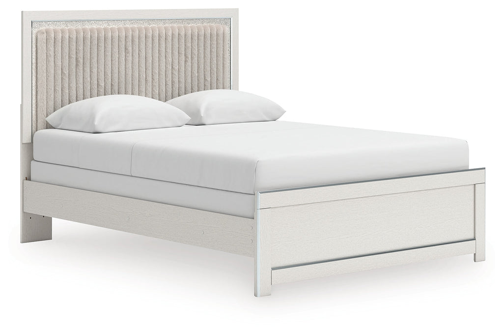 Zuraleus White Queen Upholstered Panel Bed, Dresser and Mirror