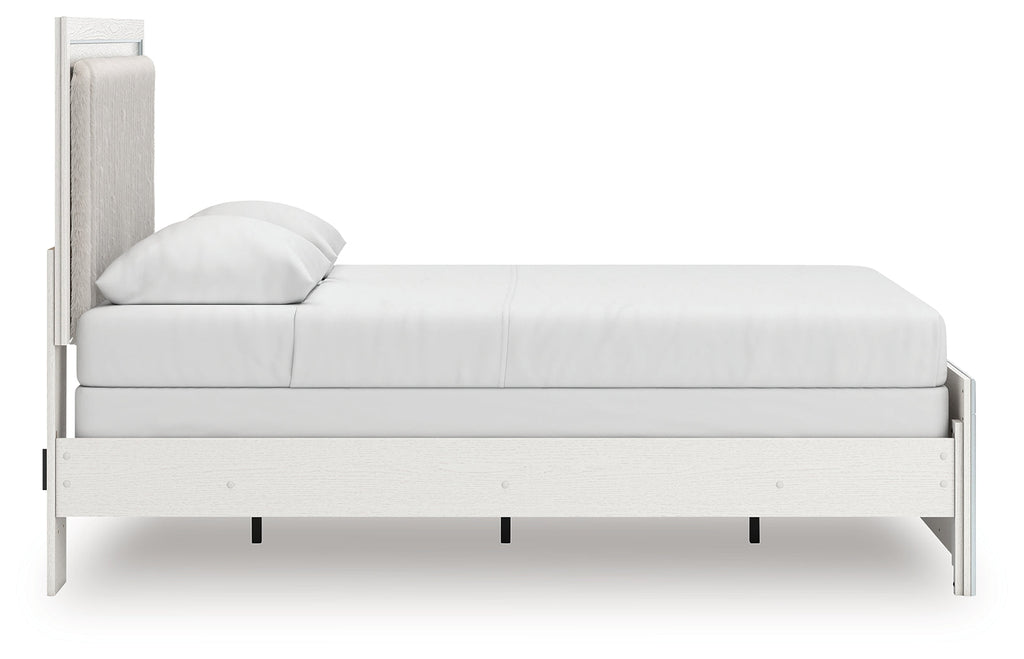 Zuraleus White Queen Upholstered Panel Bed, Dresser and Mirror